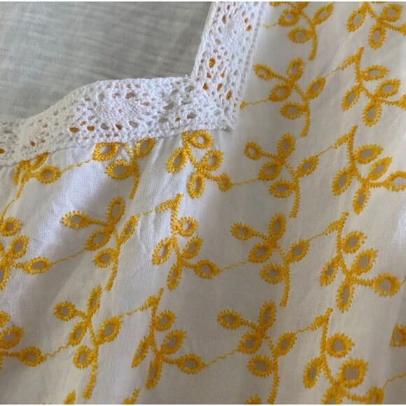 Women's Plus Sz 1X 14/16 Embroider Top Yellow‎ Floral White Eyelet Summer Beach - Picture 4 of 8